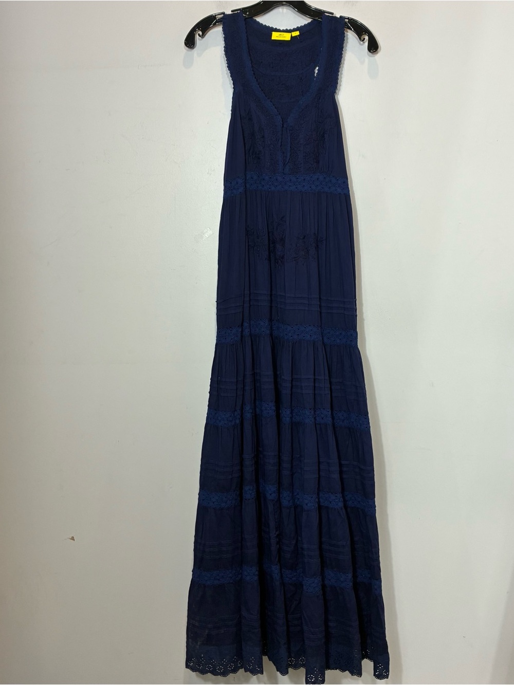 Roller Rabbit Navy Blue Persephone Dress Small Embroidered Lace Tiered Maxi S - Picture 9 of 12